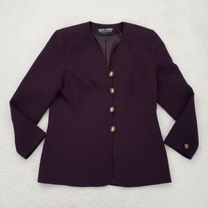 Herbert Grossman Women's Purple Wool V-Neck Blazer - Size 12
 b83